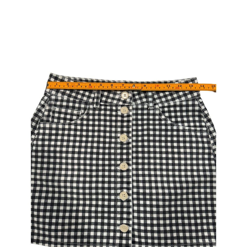 Reformation Bianca Skirt Mia Gingham Black White Front Button Mini Skirt 27 - Picture 7 of 8